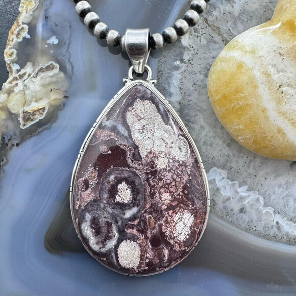 Sterling Silver Southwestern Style Large Teardrop Sunflower Jasper Uni Pendant - Picture 1 of 10